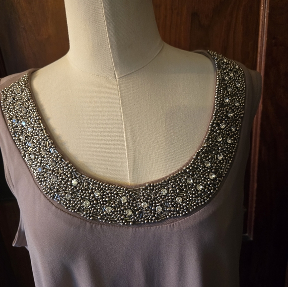 Taupe colored dress with jacket. Size 14 Tall by R& M Richards - Picture 4 of 10